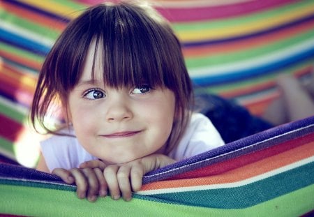 Cute and lovely - hammok, childhood, little girl, summer, eyes, baby, sweet, child, lips, stare, cute, adorable