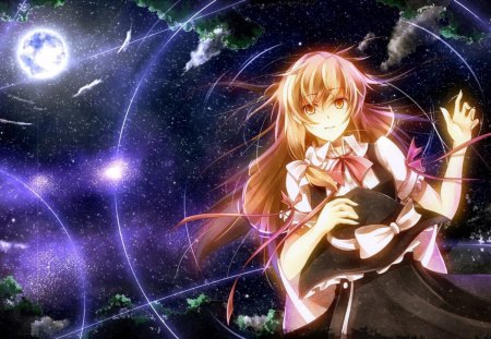 Starry Night Sky - anime, sky, stars, girl