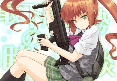 Anime - anime, twintails, gun, original, seifuku, weapon