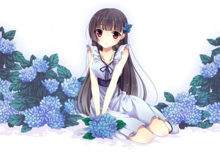 Cute Little Girl!! :) - girl, blue roses, anime, sweet, wight, cute, little