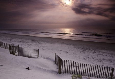 PLUM BEACH - deserted beaches, sunset, fences, beaches, sunrise, morning, seaside, ocean