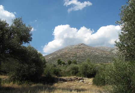 Greece eretria - green, cloud, greece, mountains, sun