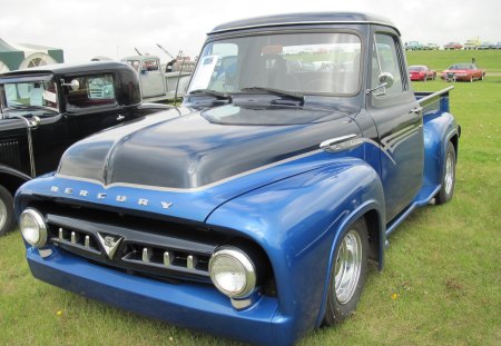 1953 Mercury Ford truck - nickel, truck, photography, ford, black, blue, tire, green, mercury, grass