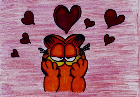 Garfieldhearts - hearts, drawing, garfield, pink