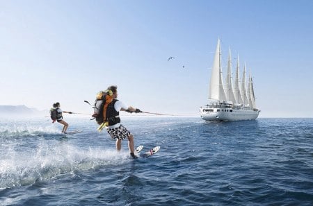 Extreme Travel - people, ship, skiing, ocean, sails