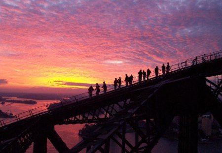 Sunset Over Sydney Harbour Bridge - harbour, sunset, ocean, architecture