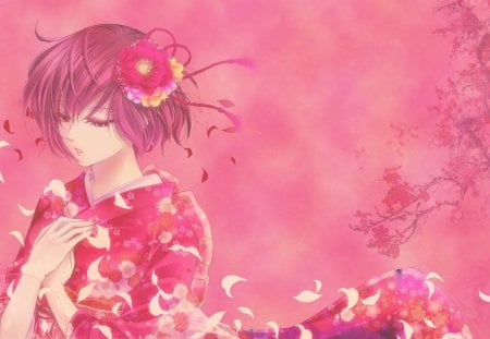 Where is my love? - summer, flower, pink, wind, spring, anime, girl, manga, sorrow, petals