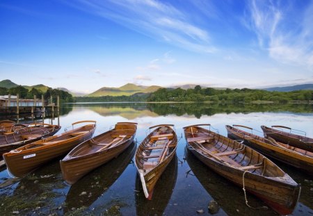 Boats - nature, lake, bridge, boats