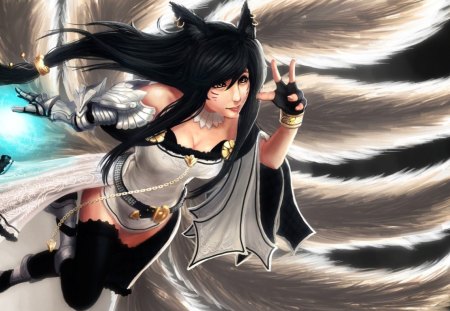 Ahri - pretty, league of legends, fox, girl, cool, dark