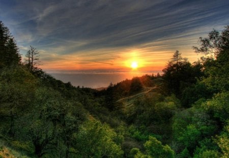 Beautiful sunset - clouds, forests, sunset, nature, beautiful, mountain, sun, sky