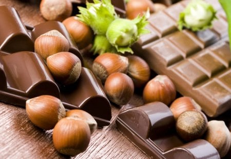 Chocolate and hazelnuts - chocolate, photography, sweet, dark, hazelnuts