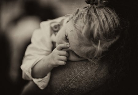 TENDERNESS ... - photography, child, tenderness, bw, emotions, tired, portrait, cute, little girl