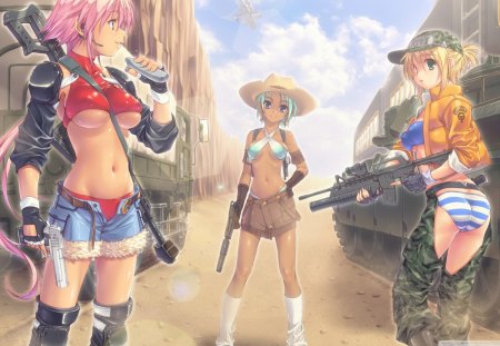 Seductive Soldiers - hot, anime, pink hair, bikini, skirt, babes, underwear, sexy, soldiers