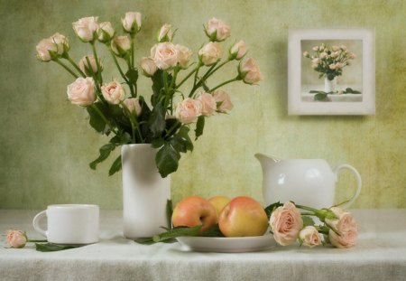 Still Life - flowers, vase, fruits, still life