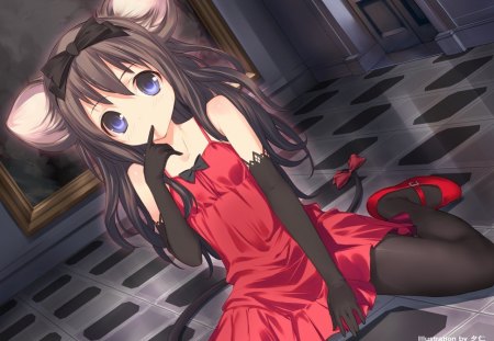 Mouse - anime, dress, ribbon, mouse, bow, floor, heels