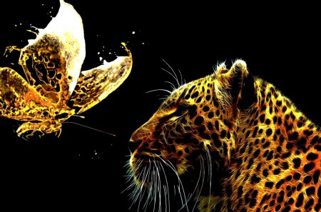 FRIENDLY VISIT - leopard, friendly, visit, butterfly, fractal