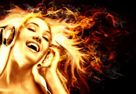 Fire Music - girl, happyness, music, fire, lovely