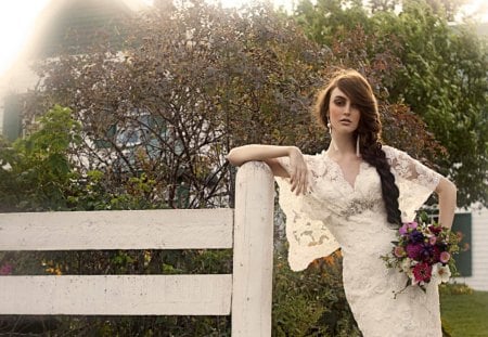 Romance Woman with Flowers - flowers, romance, with, woman