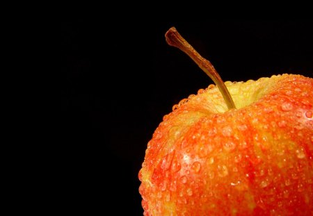 apple - summer fruit, water, dew, red, drops, orange, apple