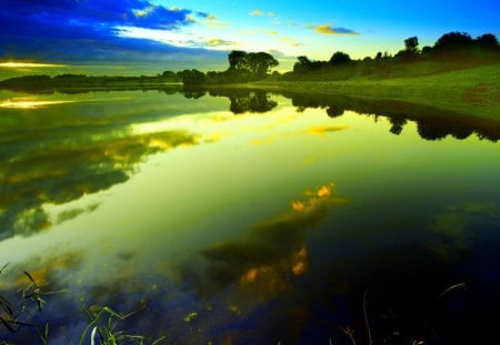 CALM LAKE - reflections, calm, clouds, nature, lake, sky