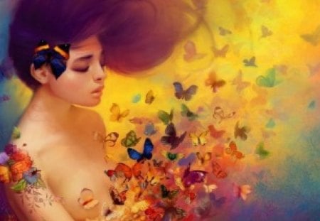 Butterflies girl - beauty, girl, animals, beautiful, colors, fantasy, butterflies