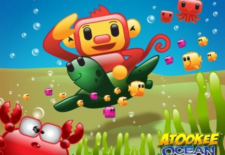 Atookee Ocean iPhone Kids Game Monkey Riding Turtle - turtle, iphone kids games, monkey, atookee, silly, atookee ocean, funny, kids games, video games