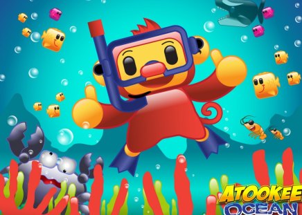 Monkey Snorkeling In the Ocean - Atookee from the game Atookee ocean - humor, atookee ocean, silly monkey, monkey funny, monkey swimming, atookee, video game