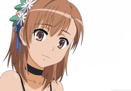 Misaka Mikoto - flower, cute, brown eyes, misaka mikoto, brown hair, anime, toaru kagaku no railgun