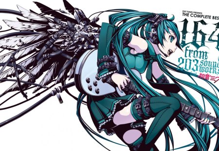 Anime - guitar, vocaloid, wings, anime, miku