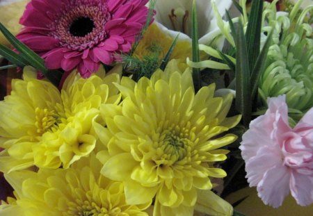 Bouquet of flowers 55 - flowers, yellow, purple, green, photography, Daisy, pink