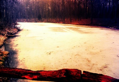 Ice on the lake - ice, lake, winter, red