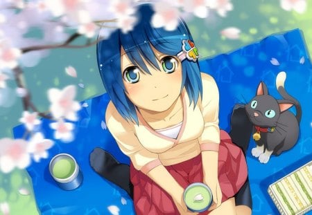 Sakura - anime, girl, sakura, blue