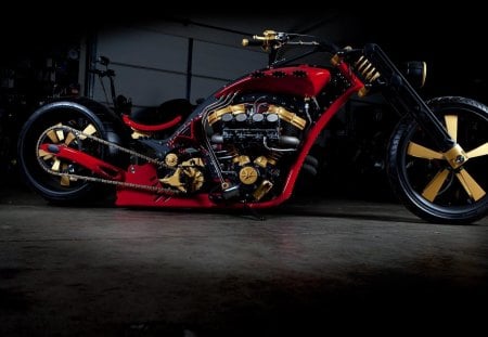 Custom Chopper - golden, chopper, custom, red