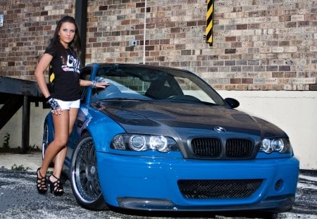 BMW m3 e46 - tuned, girl, bmw, blue