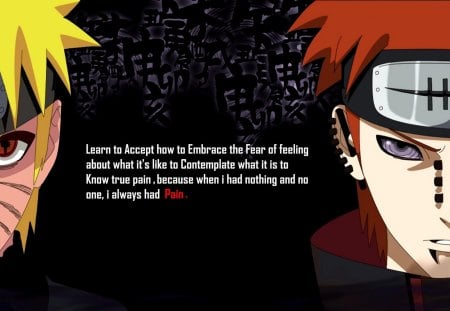 Naruto vs. Pain - anime, akatsuki, naruto, rinnegan, text, pain