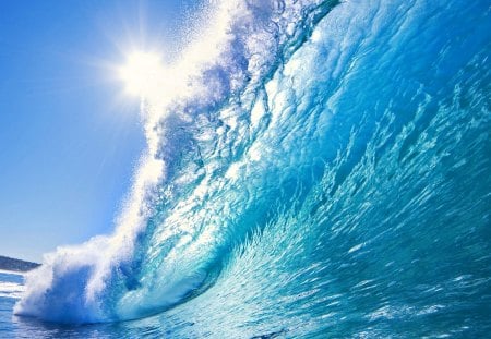 Waves - summer, sunbeams, beautiful, ocean, ocean waves, wet, nature, summer time, water, rays, beauty, sun, blue, sky, sunrays, wave, sunlight, lovely, splendor, sea, waves