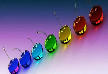 Glass Cherry Rainbow - bright, rainbow, abstract, glass, colorful, cherry, row