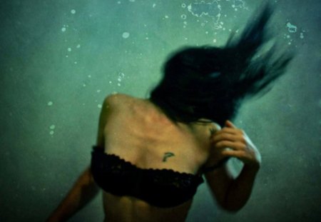 ? - tattoo, pic, water, image, hair, body, dark, black, fantasy, picture, underwater, woman, brunette, wall, wallpaper