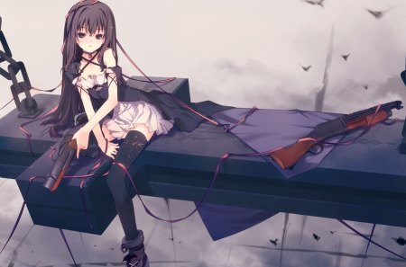 Serenade of Death - anime, babe, guns, black hair, girl, cute, sexy