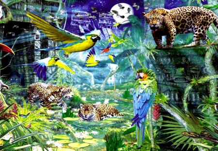 Jungle - bats, cats, animals, birds