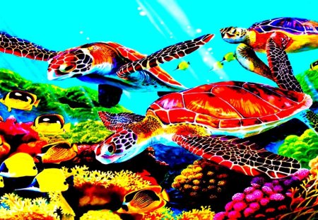 Sea Turtles - fish, coral, ocean, sea turtles