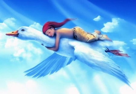 Boy With The Stork - fantasy, animacion, chico, stork