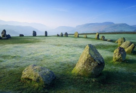 Circle of Rocks - large, rock, smooth, grass, mountain, white, nature, green, day, sky