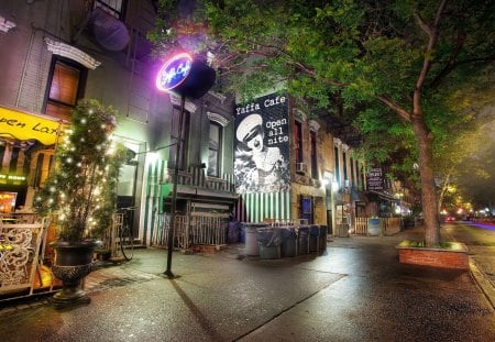 Yaffa Cafe New York - new york, lights, cafe, night