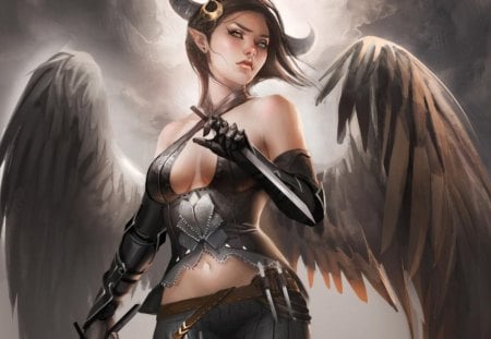 Horned Angel - fantasy, angel, game, horned