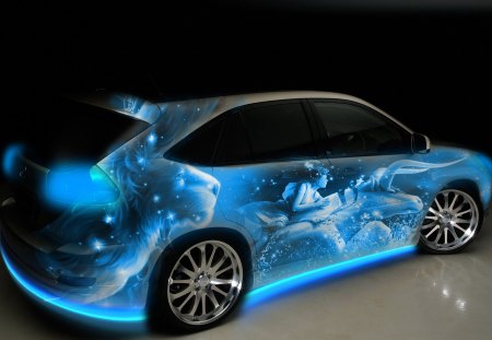 Car - ride, art, car, blue, 3d