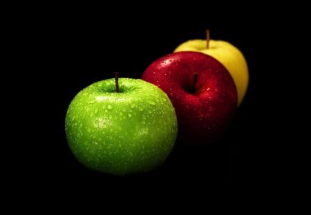 Three apples - red, apples, fruits, yellow, food, green