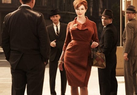 Christina Hendricks - woman, sexy, actress, girl, christina hendricks, tv series, red hair, black, suit, mad man