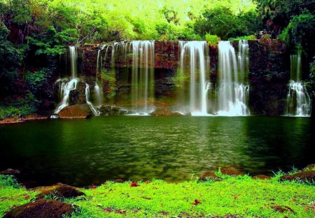 GREEN FOREST FALLS - forest, pool, wide, falls, green