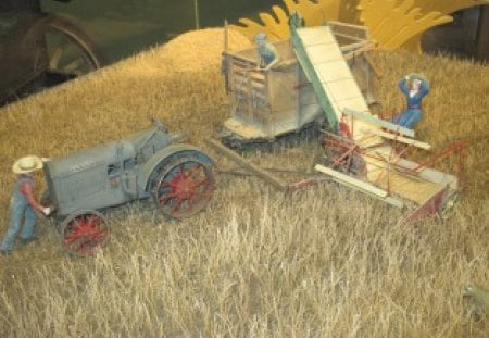 Old Farmers tractor - wheat, yellow, blue, tractor